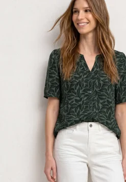 Blouse met korte mouwen, gespleten hals en knopen