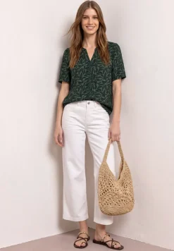 Blouse met korte mouwen, gespleten hals en knopen