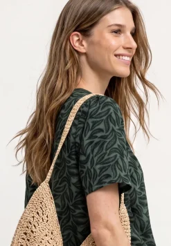 Blouse met korte mouwen, gespleten hals en knopen