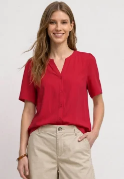 Blouse met korte mouwen, gespleten hals en knopen