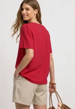 Blouse met korte mouwen, gespleten hals en knopen