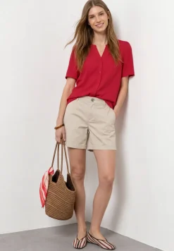 Blouse met korte mouwen, gespleten hals en knopen