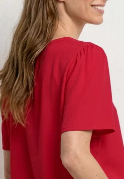 Blouse met korte mouwen, gespleten hals en knopen