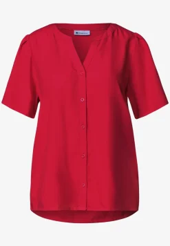 Blouse met korte mouwen, gespleten hals en knopen