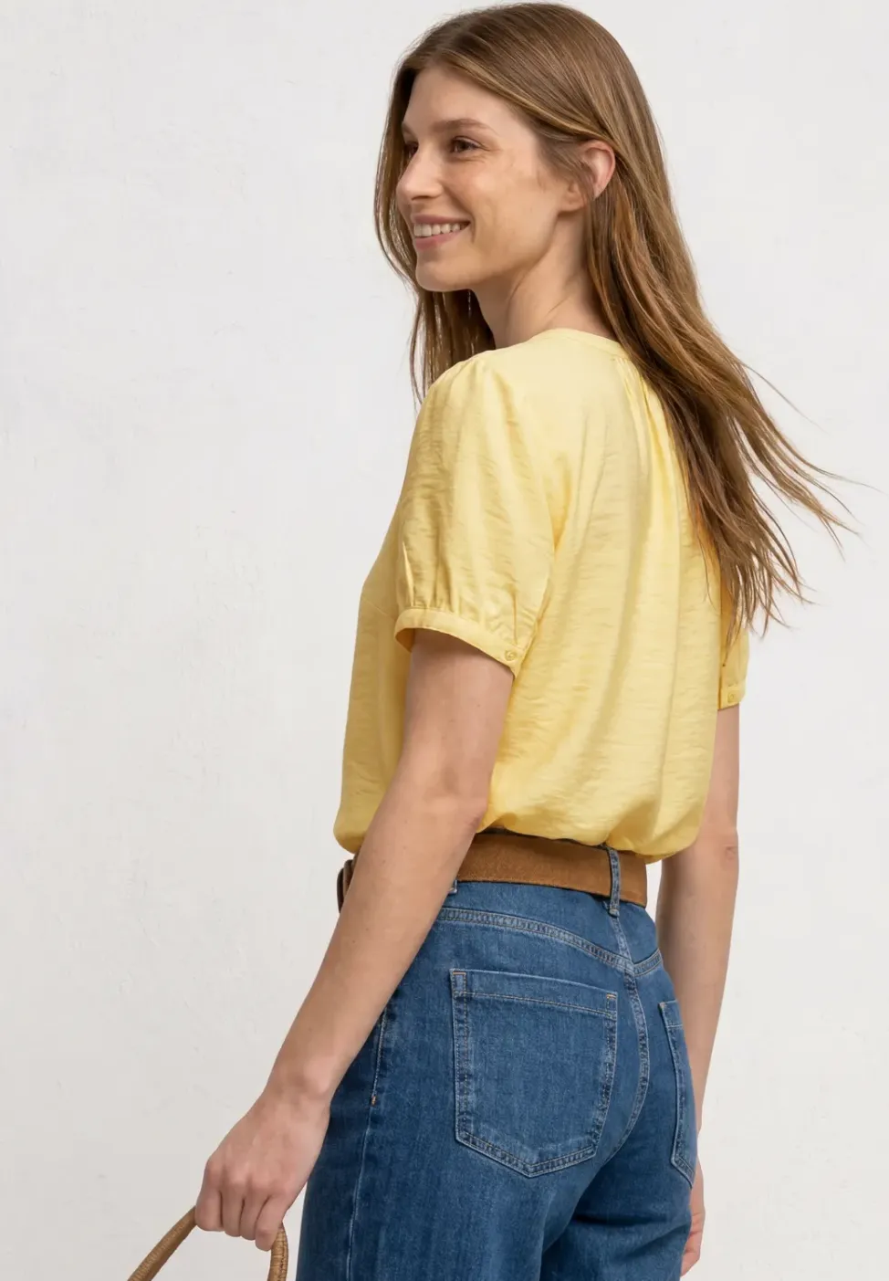 Blouse met korte mouwen, gespleten hals en knopen