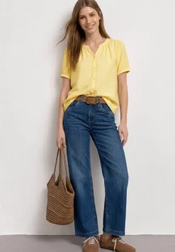 Blouse met korte mouwen, gespleten hals en knopen