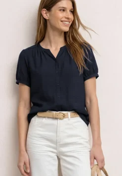 Blouse met korte mouwen, gespleten hals en knopen