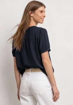Blouse met korte mouwen, gespleten hals en knopen
