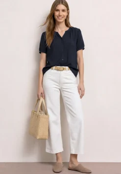 Blouse met korte mouwen, gespleten hals en knopen
