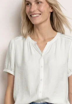 Blouse met korte mouwen, gespleten hals en knopen