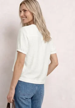 Blouse met korte mouwen, gespleten hals en knopen