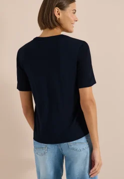 Blouse met korte mouwen, gespleten hals en linten