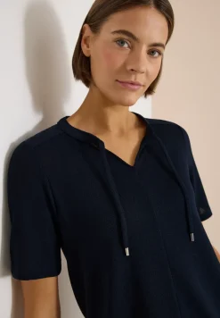 Blouse met korte mouwen, gespleten hals en linten