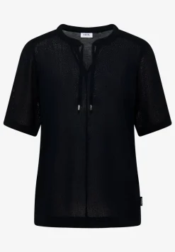 Blouse met korte mouwen, gespleten hals en linten