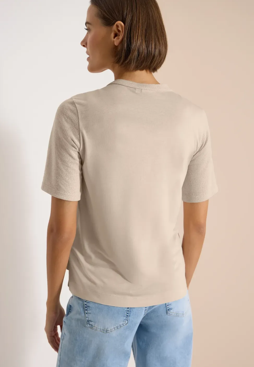 Blouse met korte mouwen, gespleten hals en linten