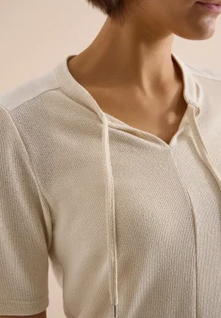Blouse met korte mouwen, gespleten hals en linten