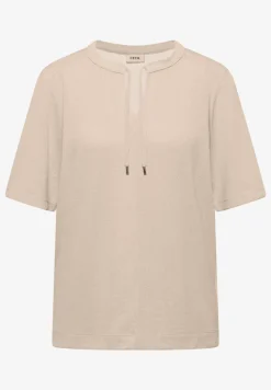 Blouse met korte mouwen, gespleten hals en linten
