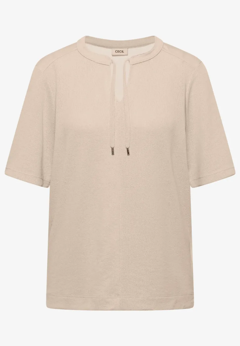 Blouse met korte mouwen, gespleten hals en linten