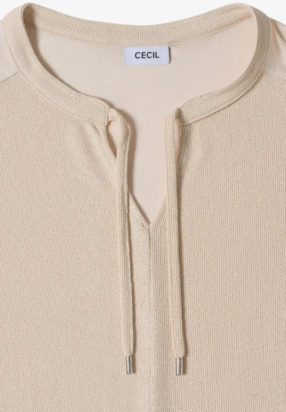 Blouse met korte mouwen, gespleten hals en linten