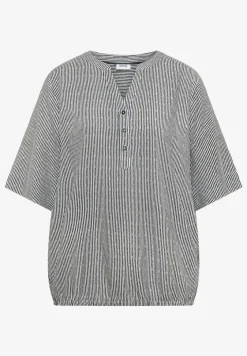 Blouse met korte mouwen, gespleten hals en strepen