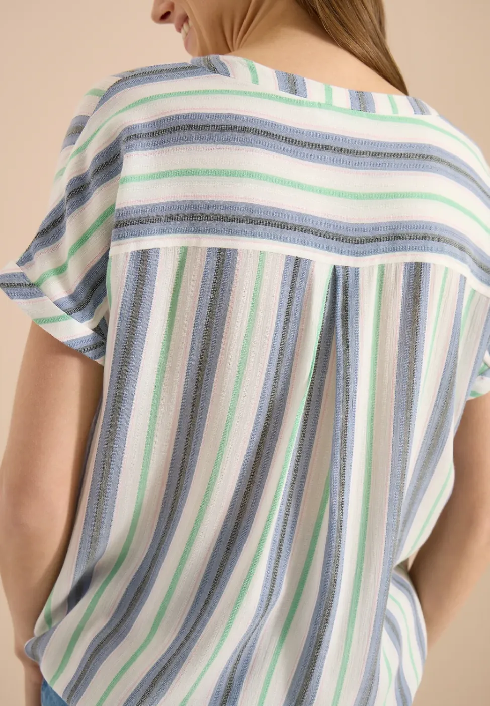 Blouse met korte mouwen, gespleten hals en strepen