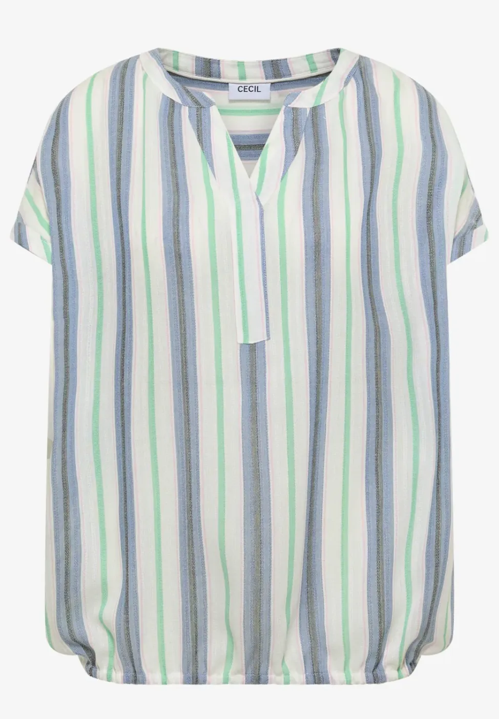 Blouse met korte mouwen, gespleten hals en strepen
