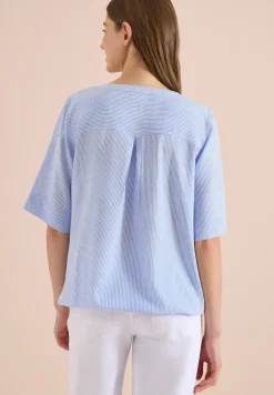 Blouse met korte mouwen, gespleten hals en strepen