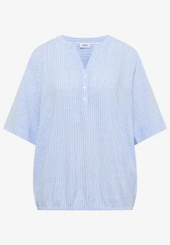 Blouse met korte mouwen, gespleten hals en strepen