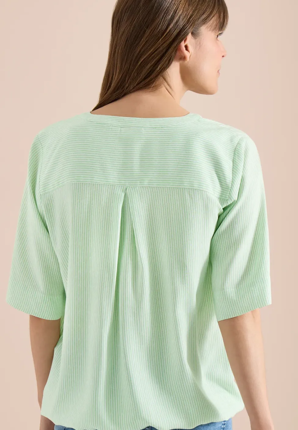 Blouse met korte mouwen, gespleten hals en strepen