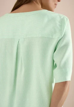 Blouse met korte mouwen, gespleten hals en strepen