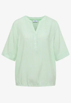 Blouse met korte mouwen, gespleten hals en strepen