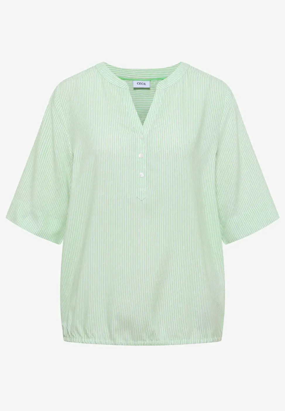 Blouse met korte mouwen, gespleten hals en strepen