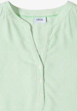 Blouse met korte mouwen, gespleten hals en strepen