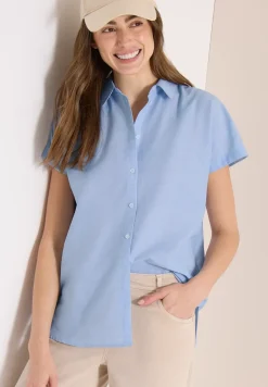 Blouse met korte mouwen in chambraykwaliteit
