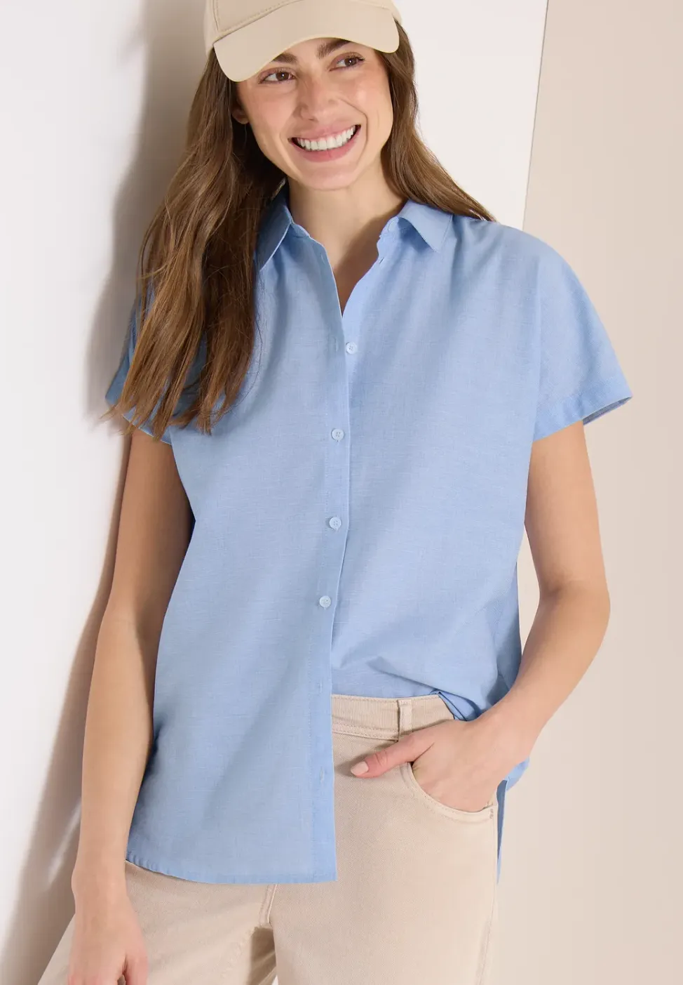 Blouse met korte mouwen in chambraykwaliteit