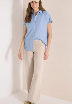 Blouse met korte mouwen in chambraykwaliteit
