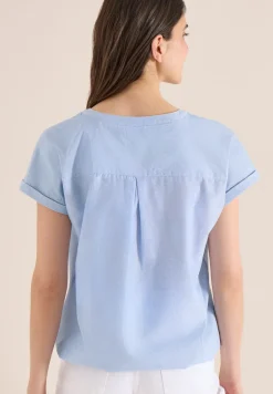 Blouse met korte mouwen in chambraykwaliteit