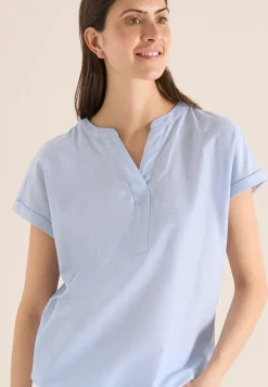 Blouse met korte mouwen in chambraykwaliteit