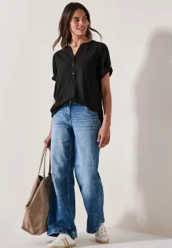 Blouse met korte mouwen in effen kleur