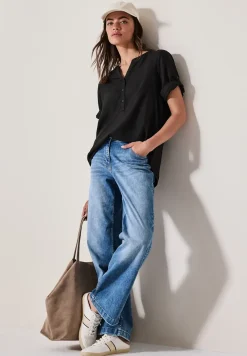 Blouse met korte mouwen in effen kleur