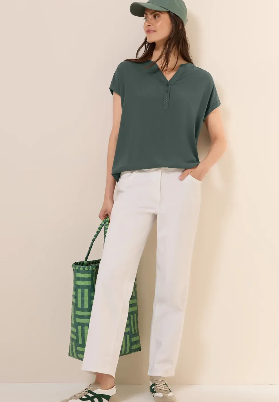 Blouse met korte mouwen in effen kleur