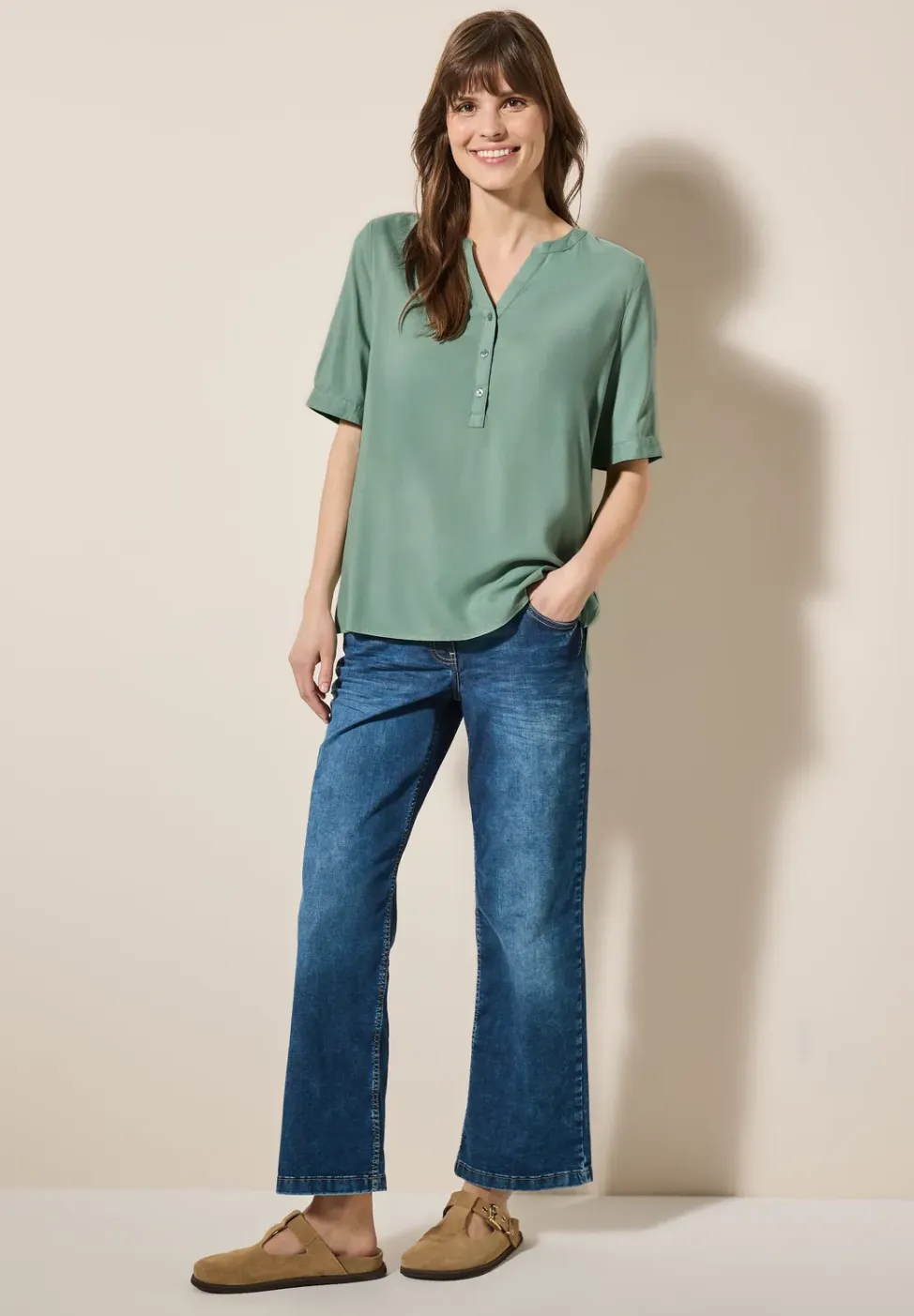 Blouse met korte mouwen in effen kleur