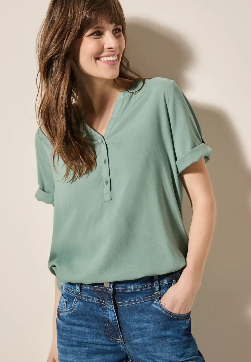 Blouse met korte mouwen in effen kleur