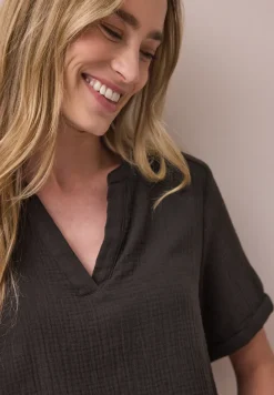 Blouse met korte mouwen in mousseline kwaliteit