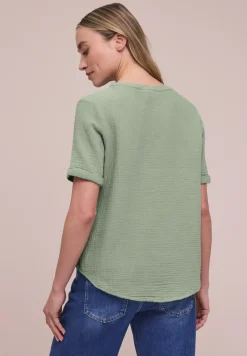 Blouse met korte mouwen in mousseline kwaliteit