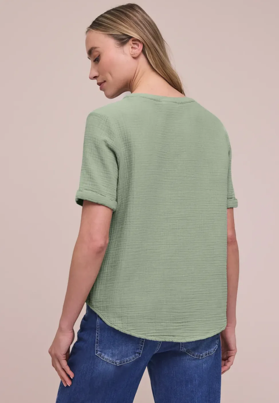 Blouse met korte mouwen in mousseline kwaliteit