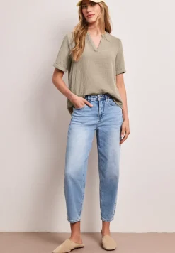Blouse met korte mouwen in mousseline kwaliteit