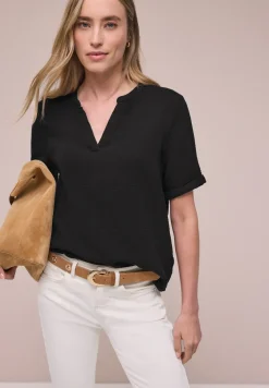 Blouse met korte mouwen in mousseline kwaliteit