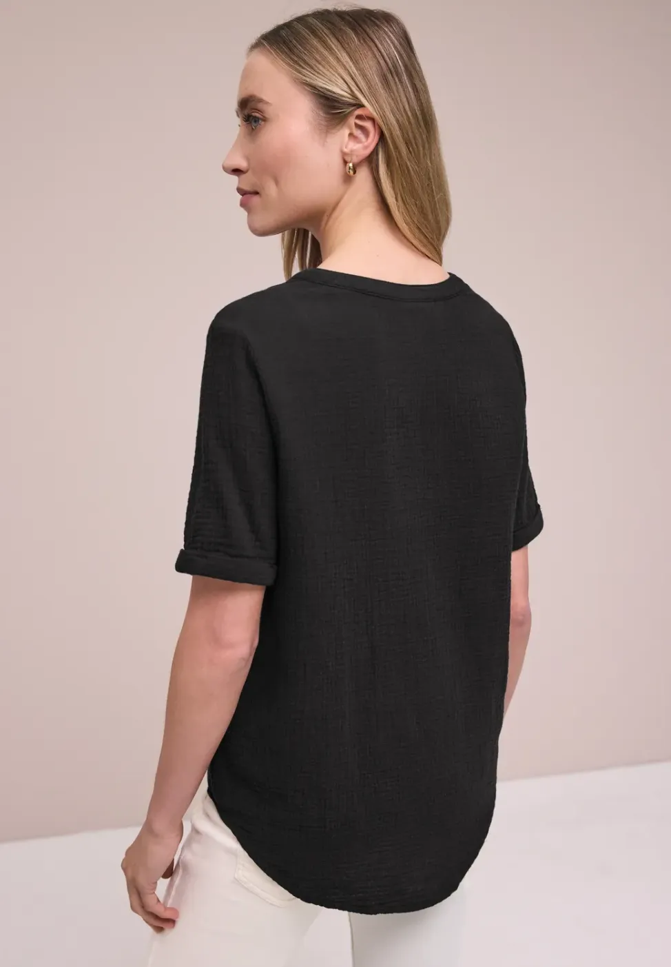 Blouse met korte mouwen in mousseline kwaliteit