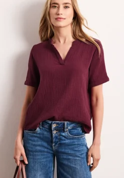 Blouse met korte mouwen in mousseline kwaliteit